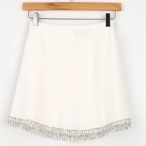 White Rhinestone Fringe Mini Skirt - Size M